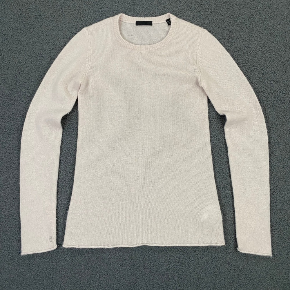 ATM Cashmere Crew Neck Sweater Womens XS Cream Knit Long Sleeve Minimalist Chic